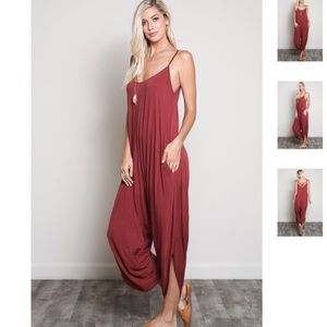 NWOT Sheared Leg Knit Jumpsuit in Brick